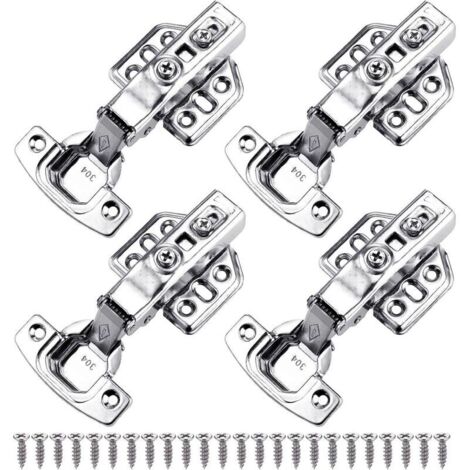 4Pcs Charniere Porte Placard Souples et Serrées pour Cuisine, Charniere Porte Cuisine Réglables en Acier Inoxydable, Charniere pour Placard, Charnières Encastrées de 35 mm à Recouvrement Complet