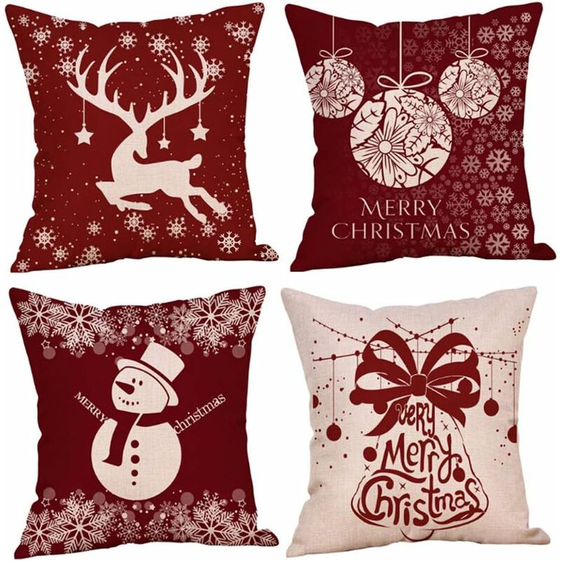 Gdrhvfd 4Pcs Christmas Pillow Case, Christmas Pillow Case, Christmas Pillow Cases, Christmas Pillow Case, Home Decoration Pillow Case, Red Cotton