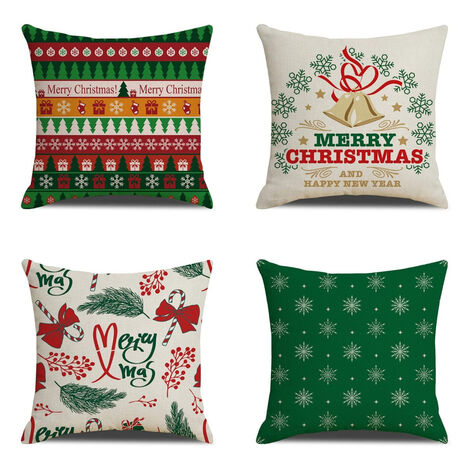 4pcs/set Christmas Pillow Covers 17.7inch*17.7inch, Christmas Deer Forest  Snowflake Bear Blue Christmas Pillow Covers For Sofa Bed Car Decor Winter  Holiday Farmhouse Decoration, Outdoor/indoor Use, Pillow Inserts Not  Included