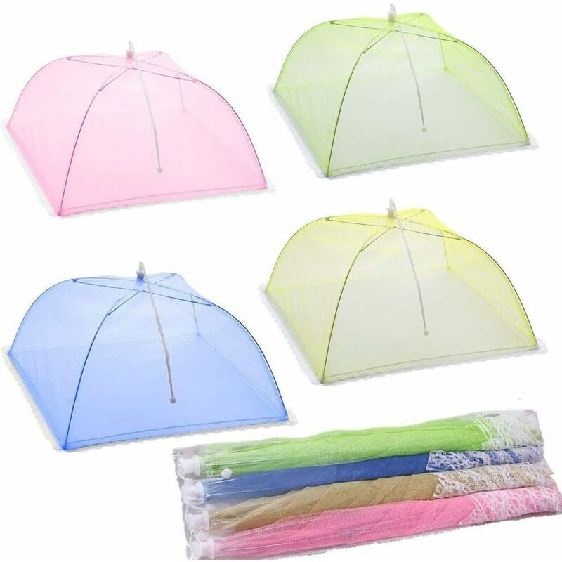 Xinuy - 4pcs cloche alimentaire/cloche insecte/tente alimentaire/parapluie pliable en maille alimentaire (rose, vert, jaune, bleu)