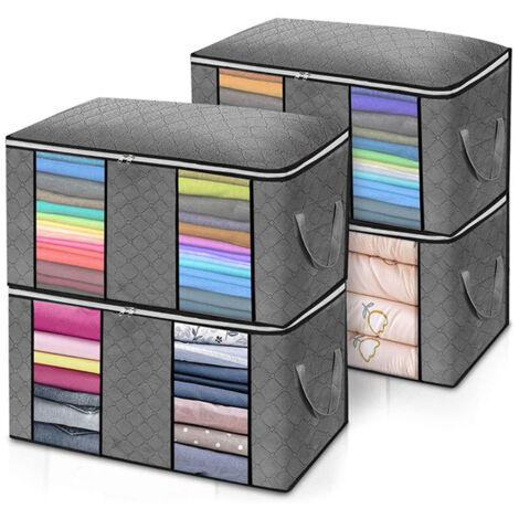 4PCS Clothes Storage Bag Large Capacity Clothing Organizers Foldable Closet Container with Clear Window and Zipper for Wardrobes and Attics
