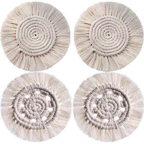4Pcs Coaster Macrame Set, Fait à La Main sous-Verres Résistantes à la Chaleur Antidérapant Napperon Tresse De Coton en Tapis De Café Boisson Bière Tasse Boho Décoration De Table-Fei Yu