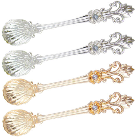 4Pcs Coffee Spoons Set Vintage Aluminum Alloy Dessert Spoons with Orris Pattern for Home Kitchen Use