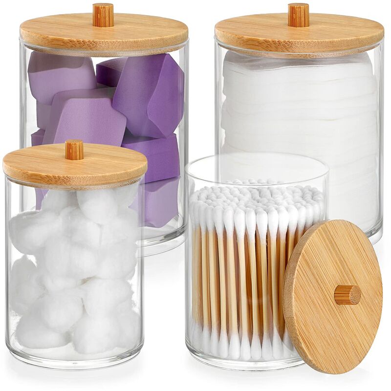 4pcs Cotton Swab Dispenser Acrylic Organizer Cotton Box Cotton Ball Holder for Cosmetic,Bathroom