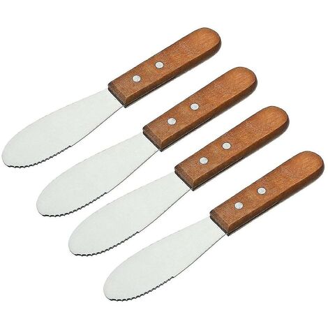 4pcs couteau à beurre en acier inoxydable manche en bois trancheuse à gâteau