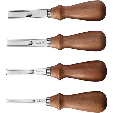 4PCS Couteau à Parer en Cuir, Outil de Maroquinerie avec Manche en Bois 4mm, 6mm, 8mm, 10mm Outils pour Parer les Bords du Cuir pour le Travail du Cuir pour Biseauter Couper Découper et Marquag