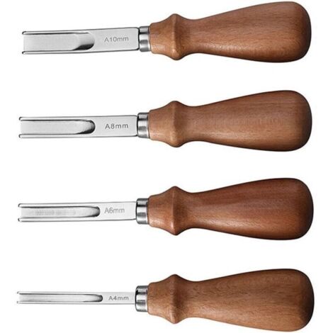 4PCS Couteau à Parer en Cuir. Outil de Maroquinerie avec Manche en Bois 4mm. 6mm. 8mm. 10mm Outils pour Parer les Bords du Cuir pour le Travail du Cuir pour Biseauter Couper Découper et Marquage