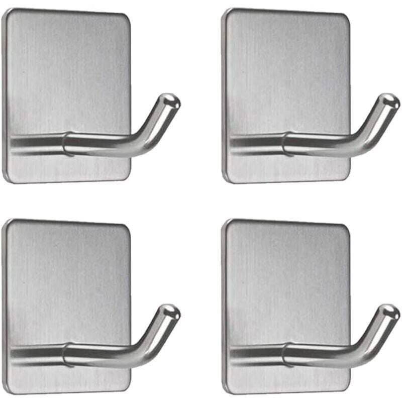 4PCS Crochet Adhésif Mural en Acier Inoxydable avec Base Carré Patère Porte Crochet Murale Serviette pour Salle de Bain Cuisine Porte
