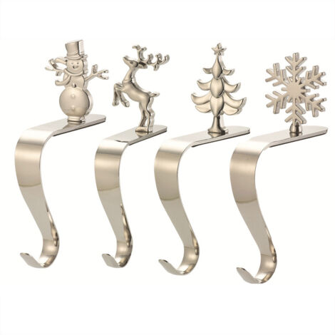 4PCS Crochet Chaussette Noel, Crochet Cheminée de Noël, Crochet à Chaussette de Cheminée, Flocon Neige, Sapin Noël, Renne et Bonhomme Neige, Support Chaussette Noël pour Décoration Cheminée