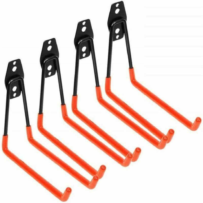 Paquet de 4 crochets de garage doubles, crochets pour porte-outils, crochets avec vis Orange