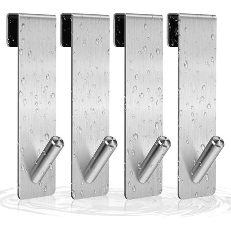 4pcs Crochets de Porte de Douche, Acier Inoxydable Crochets de Suspension pour Serviettes Sans Perçage sur Porte de Douche sans Cadre pour Salle de Bain(17,8cm Argent)