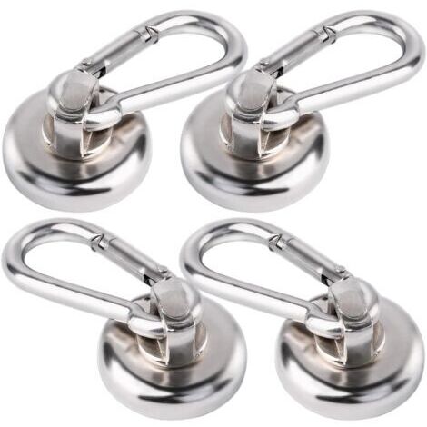 4pcs Crochets Magnétiques Aimantés Puissants, 25 mm Néodyme Aimant Grands Crochets de Traction Avecde 22 kg Puissants Force Crochet avec œillet Aimant Pour Cuisine Salle de Bain