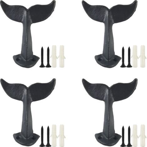 4PCS crochets mur queue baleine en fonte avec vis de montage, rochets mur, noir