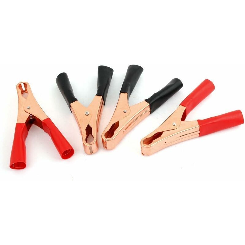 4pcs cuivre isolisierte Batterie de Voiture Pinces crocodile Pinces poignée en plastique pointe Batterie Clips métal Pince croco Accessoires(Rouge,