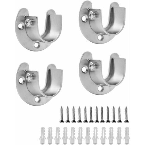 4Pcs Curtain Rod Bracket Closet Pole Sockets U Shape Bracket Easy Installation or Removal 32mm Diameter