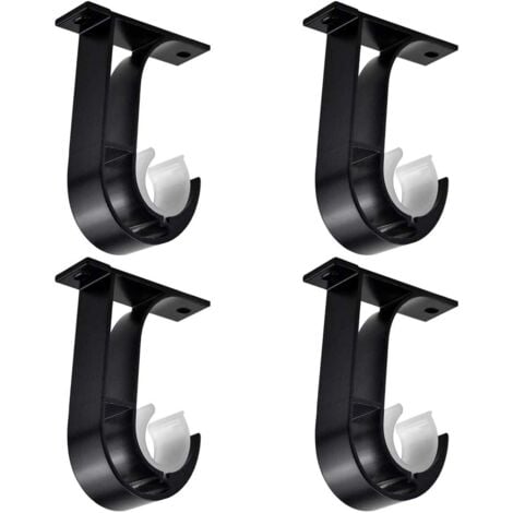 4pcs Curtain Rod Brackets, Curtain Rod Bracket, Black Curtain Rod Brackets, Aluminum Alloy Curtain Bracket with 8 Screws, Ceiling Hanging Rod Bracket