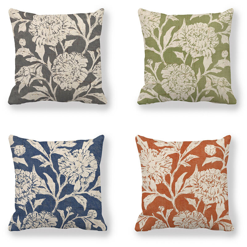 4pcs Cushion Cover Linen Pillowcase (Coreless) 18x18 Inch (Embroidered Flowers)