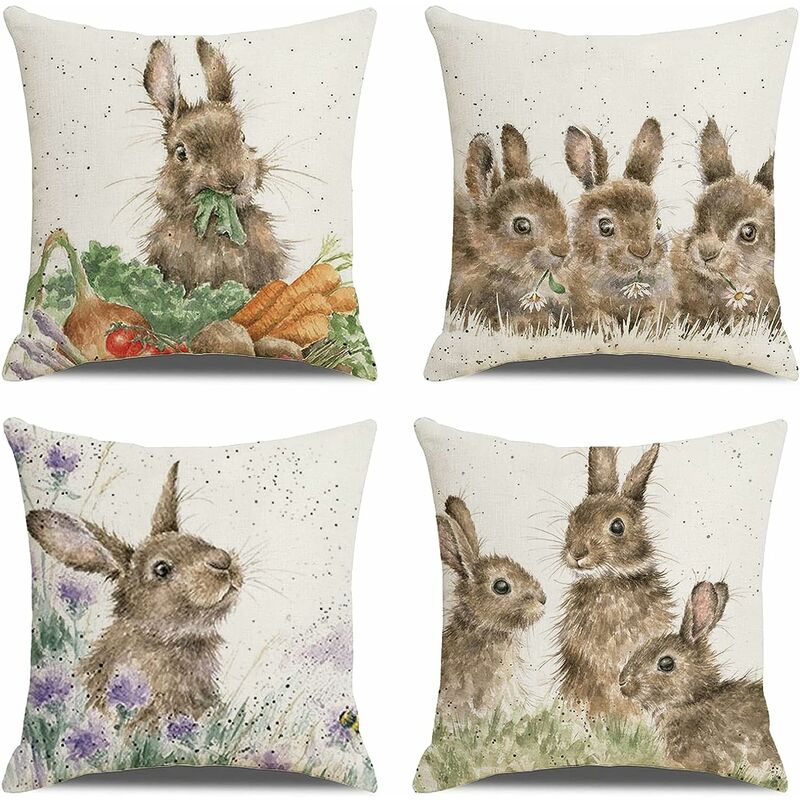 4pcs Cushion Cover Linen Pillowcase (Coreless) 18x18 Inch (rabbit)