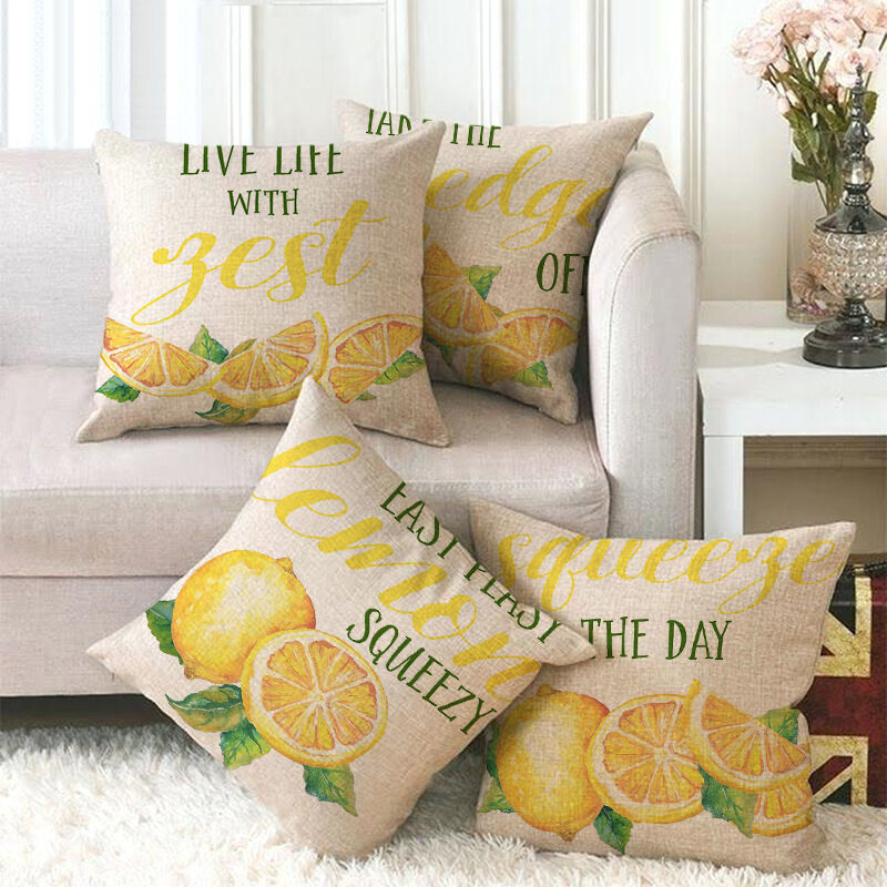 4pcs Cushion Cover Linen Pillowcase (Coreless) 18x18 Inch (Summer Lemon Yellow)