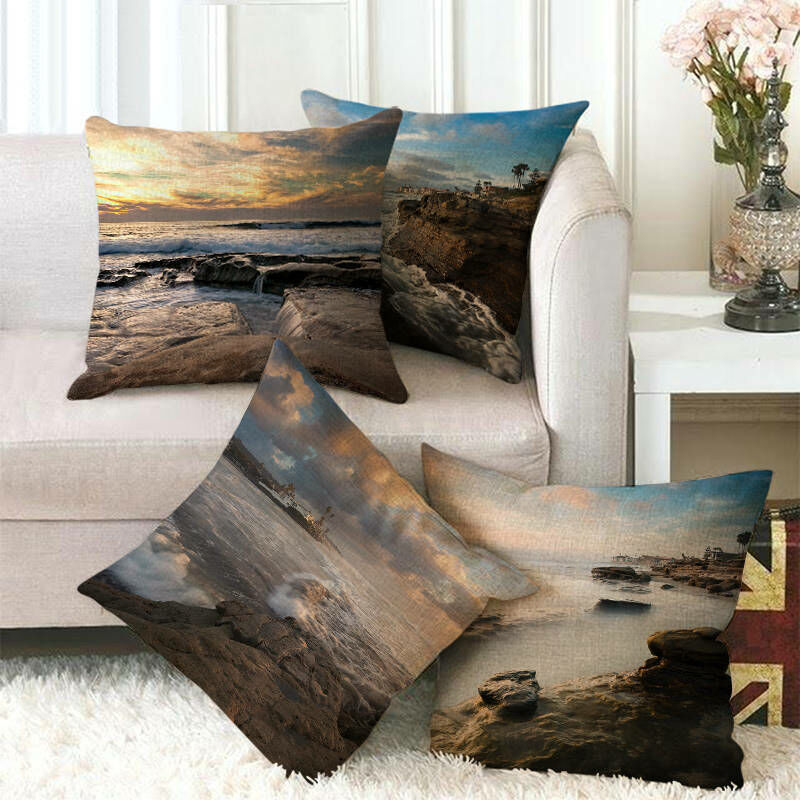 4pcs Cushion Cover Linen Pillowcase (Coreless) 18x18 Inch (sunset landscape)
