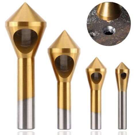 4pcs Deburring Chamfering Countersink 90° HSS Titanium Chamfering Knife Titanium Drill Metal Chamfering Screw Tool Suitable for Cutting Metal Wood Plastic