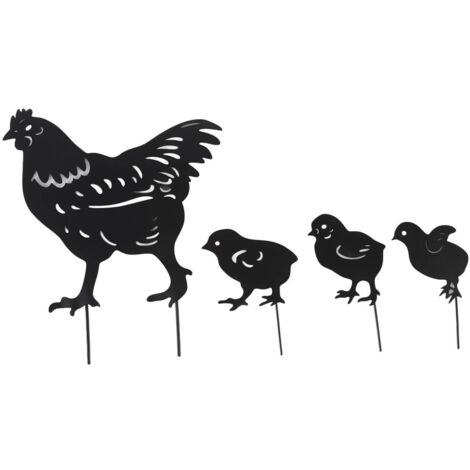 4pcs Deco Jardin Exterieur Metal, Poulet Yard Art Jardin Statues Métalliques Déco Décoration de Jardin pelouse Chemin Trottoir Jardin - Style rétro européen