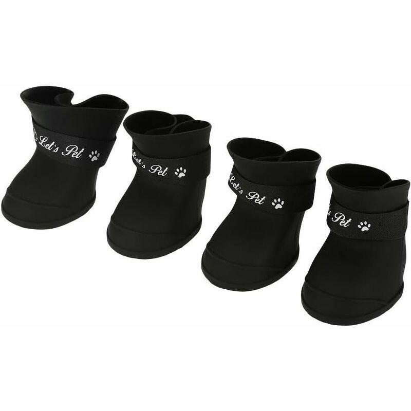 4Pcs Dog Shoes Silicone Boots Waterproof Anti-slip Protective Rain Shoes for Small Pet Dog (l / Black)