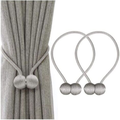 4pcs Embrasses à Rideaux Aimantée Tressage Magnétiques Rideaux Boucle Crochets Autocollants de Rideaux Corde, Gris