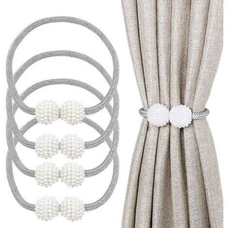 4Pcs Embrasses De Rideaux Magnétiques Avec Boule Magnétique - Embrasses Décoratives Pour La Maison,La Décoration De Fenêtre -Gris