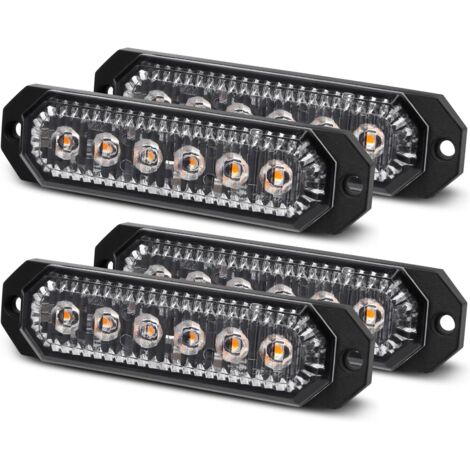 4pcs Emergency Strobe Lights Amber Flashing Lights LED Hazard Warning Beacon Lamps 12/24V for Car Truck Trailer (CB-01)
