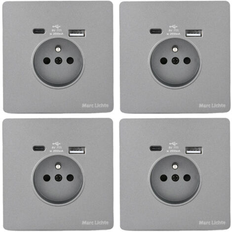 4pcs Enchufe 16A con USB Tipo C, Toma Pared Carga Rápida