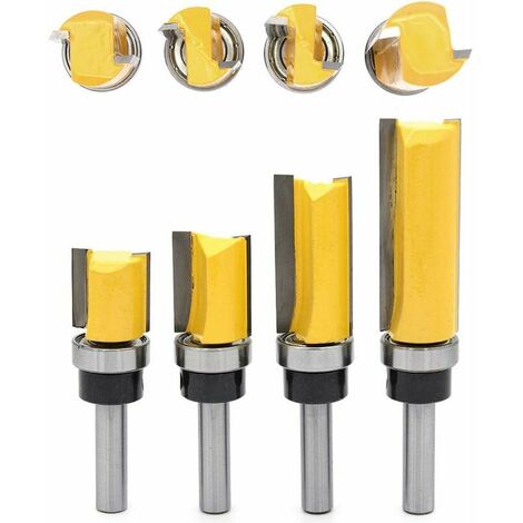 4Pcs Ensemble de bits de routeur de modèle de motif de finition Embout de garniture affleurante à queue 8mm Fraise à bois