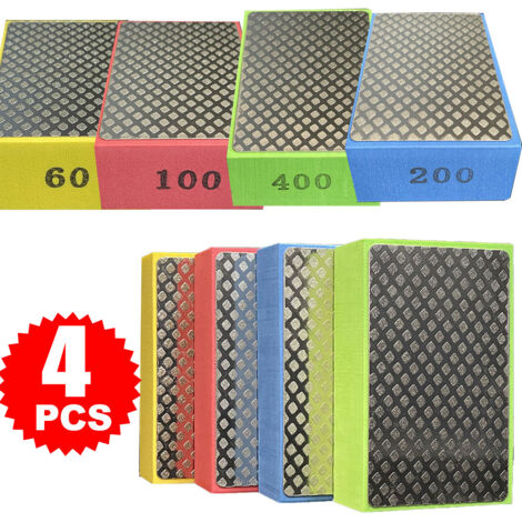 4Pcs Éponges de Ponçage, Blocs de Ponçage, Tampons de Polissage à la Main en Diamant Cales à Poncer à Main pour Carreaux, Céramique, Verre, Pierre, Granit, Marbre (60 100 200 400)