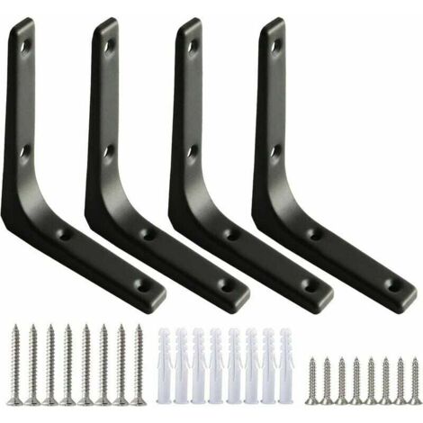 4pcs Équerre de Fixation Noir Inox 100x100mm, Equerre Metal Renforts d'Angle pour la Fixation et la Réparation de Meubles, Renforcer les Joints, Noir