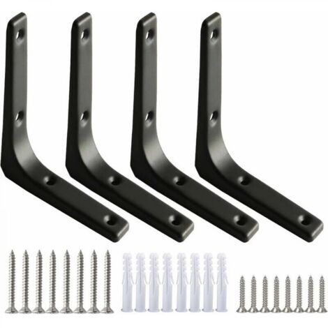 4pcs Équerre de Fixation Noir Inox 100x100mm, Equerre Metal Renforts d'Angle pour la Fixation et la Réparation de Meubles, Renforcer les Joints, Noir
