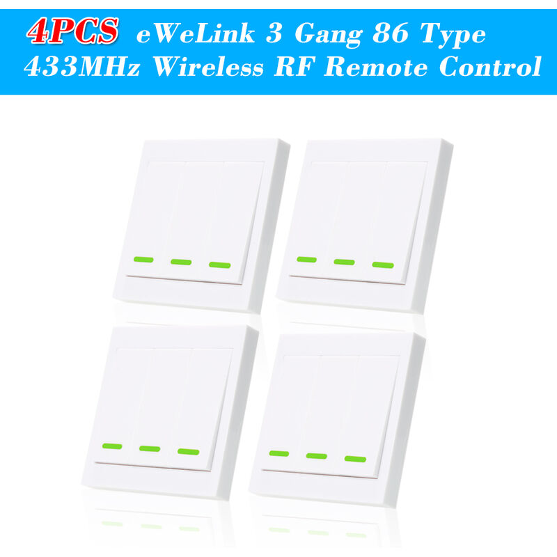 

4PCS eWeLink Boton pulsador Interruptor de luz de pared Control remoto 3 Gang 86 Tipo Panel de interruptor de encendido / apagado 433MHz Transmisor