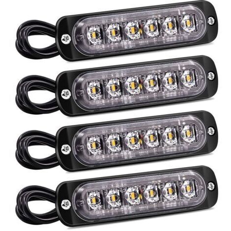 4PCS feux latéraux stroboscopiques, barre lumineuse d'avertissement de danger à 6 LED, balise de panne ambre, feux clignotants d'urgence, étanches 12V 24V universels pour camion de voiture