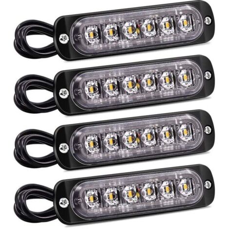 4PCS feux latéraux stroboscopiques, barre lumineuse d'avertissement de danger à 6 LED, balise de panne ambre, feux clignotants d'urgence, étanches 12V 24V universels pour camion de voiture