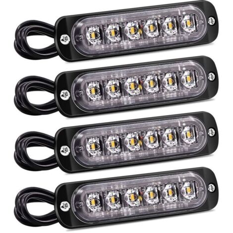 4PCS feux latéraux stroboscopiques, barre lumineuse d'avertissement de danger à 6 LED, balise de panne ambre, feux clignotants d'urgence, étanches 12V 24V universels pour camion de voiture