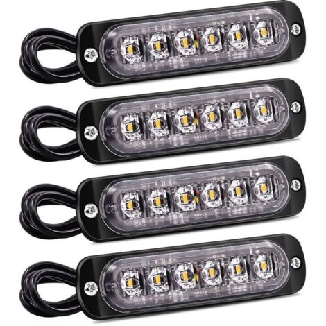 4PCS feux latéraux stroboscopiques, barre lumineuse d'avertissement de danger à 6 LED, balise de panne ambre, feux clignotants d'urgence, étanches 12V 24V universels pour camion de voiture