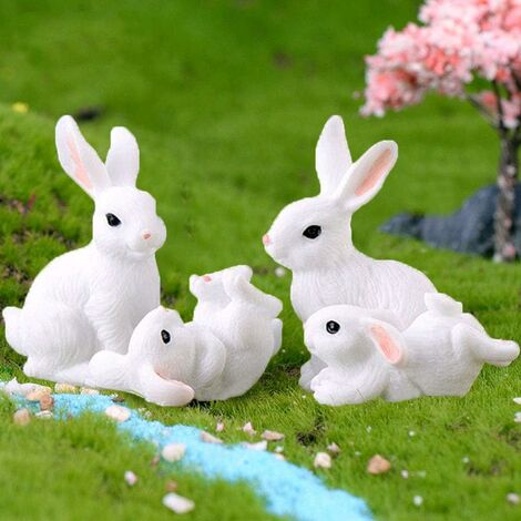 4pcs figurines miniatures de lapin de jardin de fée, décoration de cupcake de gâteau de lapin, animaux de jardin de fée lapin pour des pots de plantes de paysage micro bonsaï décoration de gâteau d'ar
