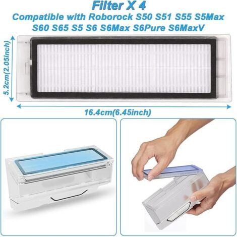 4pcs Filtre HEPA de remplacement compatible avec Aspirateur Xiaomi Roborock S5 Max S6 Pure S6 Max S6 MaxV S65 S60 S6 S55 S51 S50 S