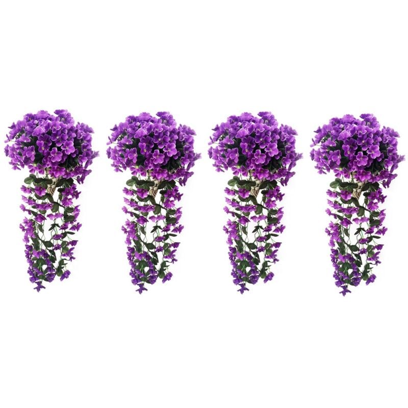 4Pcs Fleurs Artificielles Suspendues Plantes Suspendues Guirlande de Fleurs Violettes pour Jardin ExtéRieur éTé, Violet Foncé