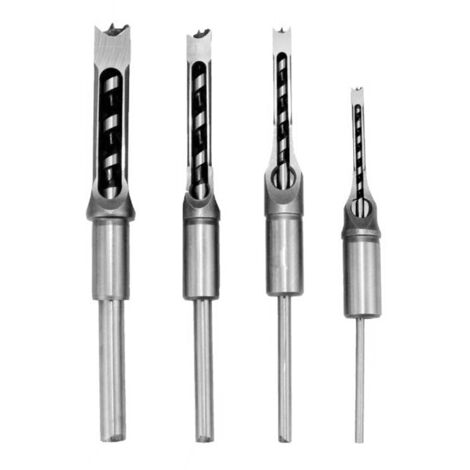 4pcs foret à trou carré, scie cloche à bois mortaisage burin en acier forets ensemble, 1/4 pouce, 5/16 pouce, 3/8 pouce, 1/2 pouce