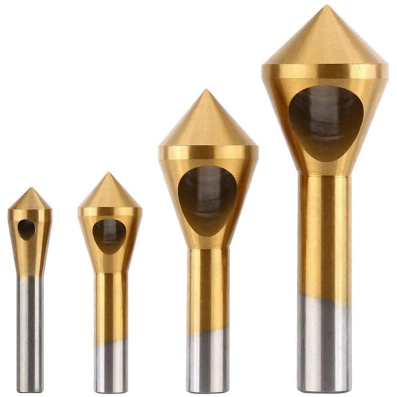 4pcs Fraise à Ébavurer Chanfreiner Outil D'ébavurage Revêtu de Titane Foret en HSS Conique 90° Foret à Fraise pour L'aluminium Bois et Plastique