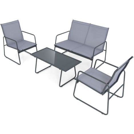 4PCS Garden Patio Table and Chair Set Outdoor Conversation Furniture Metal Frame