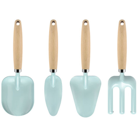 4pcs Garden Shovel Multipurpose Efficient Cartoon Wood Handle Digging Shovel for Garden Farm (Blue)