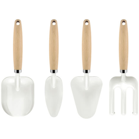 4pcs Garden Shovel Multipurpose Efficient Cartoon Wood Handle Digging Shovel for Garden Farm (White)