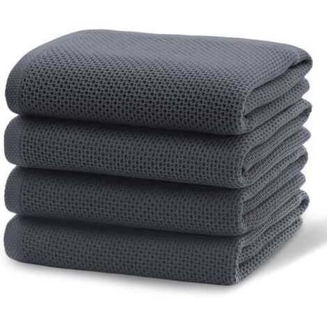4PCS Geschirrtücher Baumwolle, 65x45 cm Küchenhandtücher, Geschirrtücher Waffelstruktur Handtücher Küche, Küchentücher Saugstarke und Strapazierfähige (Dunkelgrau)