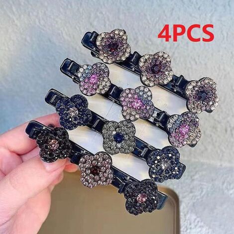 4pcs Glitter Crystal Stone Tress Pingle  Cheveux Lazy Frange Pingle  Cheveux Tresse Cheveux Casss Canard Bouche Pince